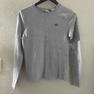 LEVI'S WOMEN'S LONG SLEEVE BABY TEE TEE SHIRT LARGE GRAY 100% COTTON‎